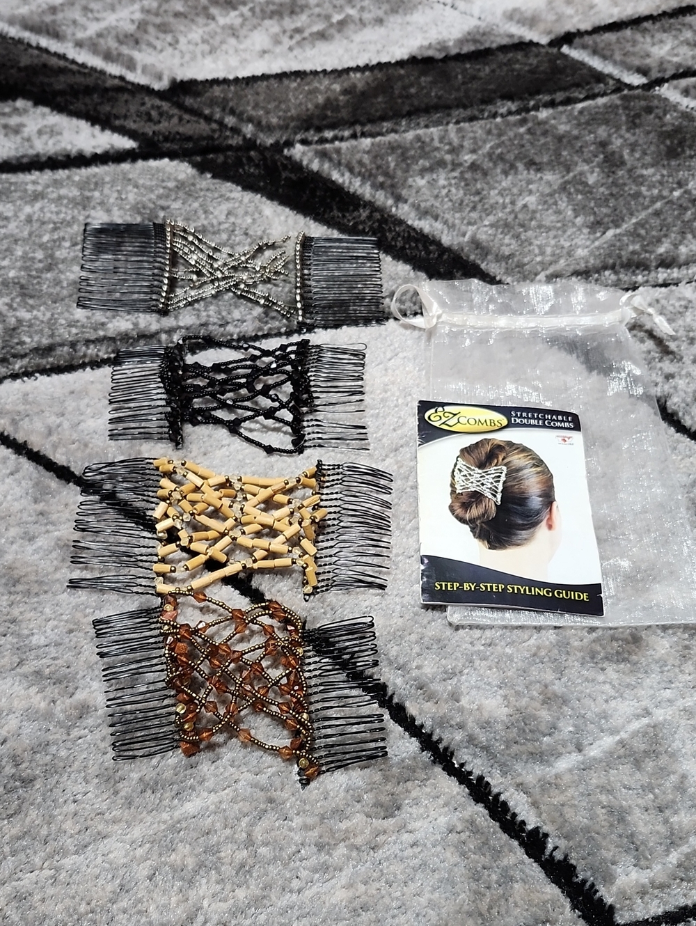 EZ COMBS SET-OF-4 DOUBLE METAL BEADED HAIR STYING CLIPS ACCESSORIES